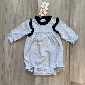 NWT Jellybean Hallie Long Sleeve Light Blue Floral Ruffled Bubble Romper, 3M